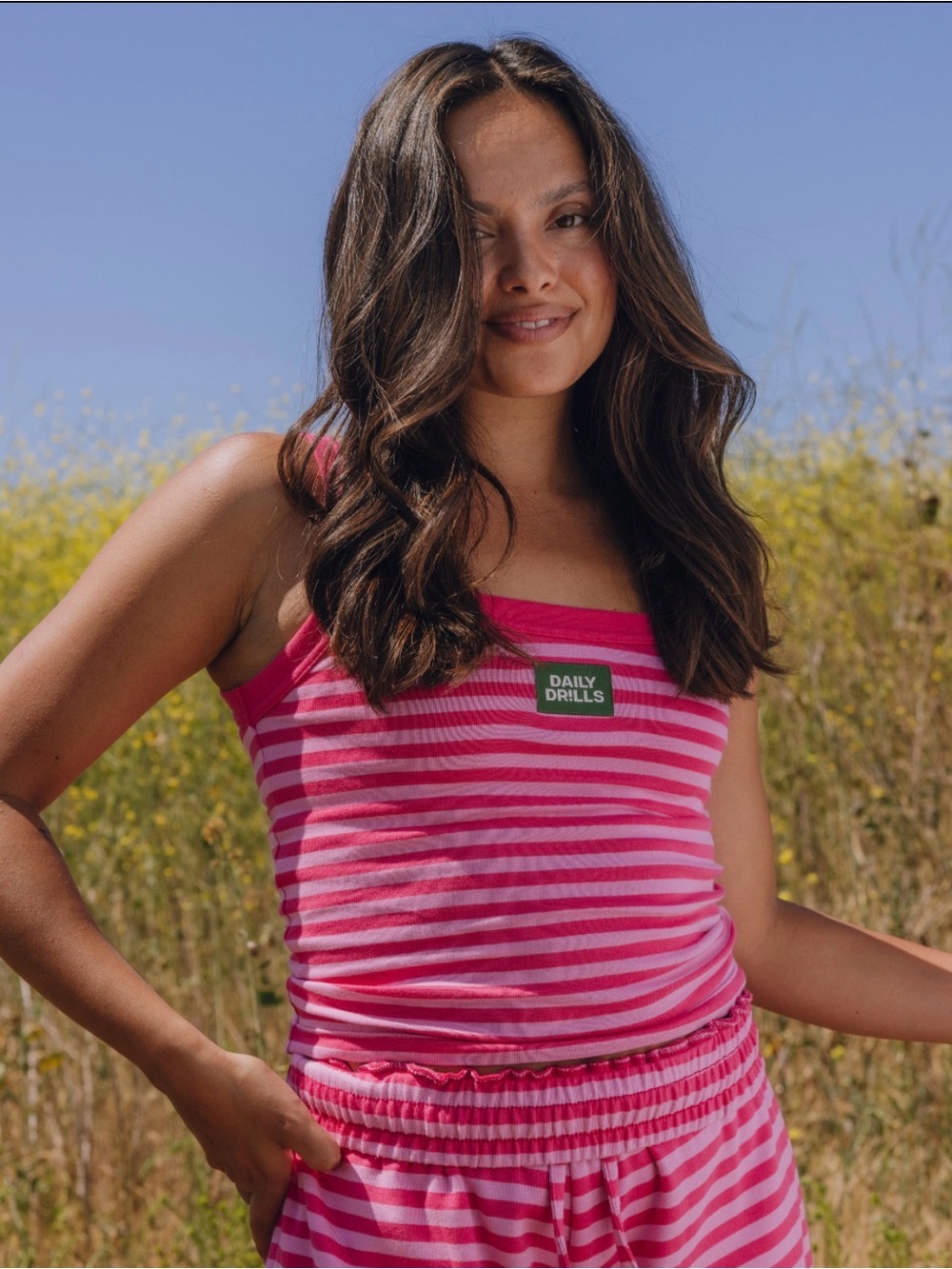 Daily Drills Hot Pink Striped Tank + Pants: Lauren Crane Collab! Size M/L